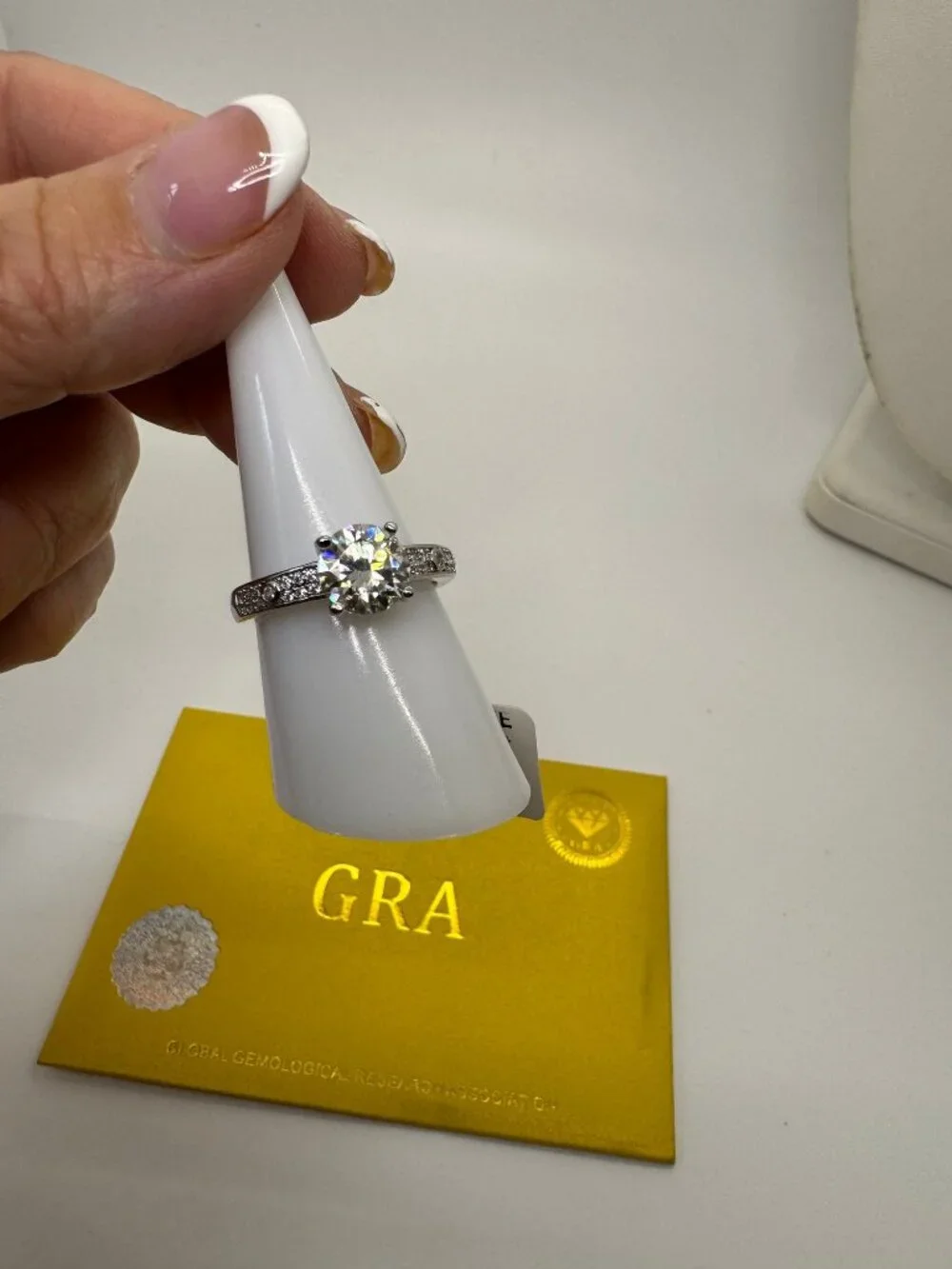 2.0 ct  Moissanite Size 8 Round Solitaire Ring with Pave Silver GRA Certified